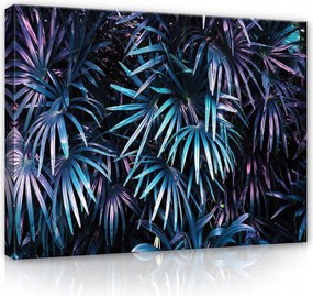 Vászonkép 100x75 Trópusok pálmalevelek dzsungel éjszaka neon lila misztikus