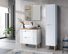 Bútorszett 80cm-es pultra szerelhető mosdóval, magas szekrénysel és 80cm-es tükörrel