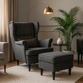 Fotel Wypoczynkowy EVAN 2 z Podnóżkiem Ciemnoszary