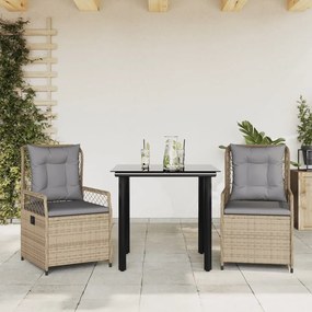 3 részes bézs polyrattan kerti étkezőgarnitúra párnákkal