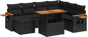 vidaXL 8 részes fekete polyrattan kerti ülőgarnitúra párnákkal