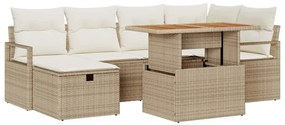 vidaXL Kerti Kanapé Szett 7 pcs Bézs polirattan