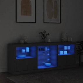 fekete tálalószekrény LED-világítással 181,5x37x67 cm