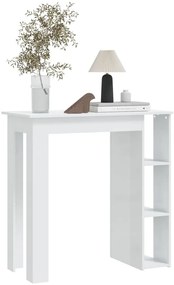Magasfényű fehér szerelt fa bárasztal polccal 102x50x103,5 cm