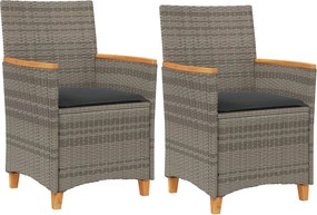 vidaXL 2 db szürke polyrattan és tömör fa kerti szék párnával
