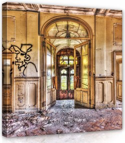 Vászonkép 80x80 Elhanyagolás Elhagyatottság Öregség Romok Íj Ajtó Graffiti
