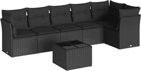 vidaXL 7 részes fekete polyrattan kerti ülőgarnitúra párnával