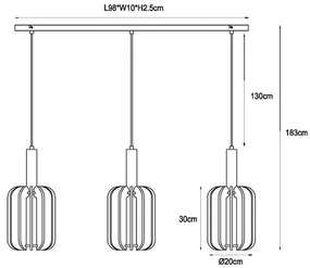 Lucide 45492/03/36 - Csillár zsinóron RAFAL 3xE27/40W/230V fekete/szürke