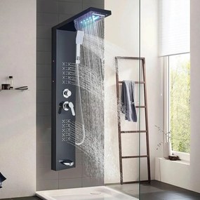 Led Zuhanypanel Fekete Vízesés Hidromasszázs Szett Esőztetővel