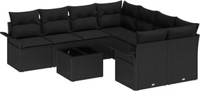 vidaXL Kerti Kanapé Szett 9 pcs Fekete Poli rattan