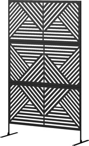Outsunny Dekoratív Kültéri Elválasztó Gyémánt Motívumokkal és 2 Lábbal, Magas Acél Kerti Képernyő Erkélyre és Teraszra, 122x45x198 cm, Fekete | Aosom