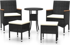 vidaXL 5 részes fekete polyrattan kerti ülőgarnitúra