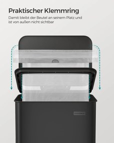 Konyhai szemetes 40l, nagy pedálos kuka fedéllel, 15 szemeteszsák mellékelve, fekete
