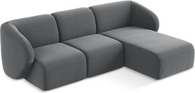Szürke bársony sarokkanapé (jobb oldali-heverő résszel) Lani – Makamii