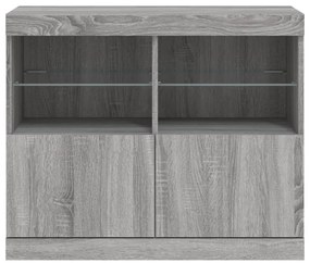 szürke sonoma színű tálalószekrény LED-ekkel 81 x 37 x 67 cm