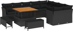 vidaXL Kerti Kanapé Szett 12 pcs Fekete polirattan