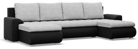 Tokio U alakú sarokkanapé, 3 ágyneműtartóval, fonott + műbőr, univerzális oldal, szürke - fekete