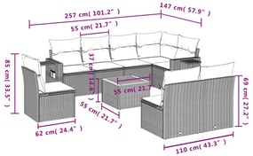 9 részes fekete polyrattan kerti ülőgarnitúra párnákkal