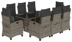 9 részes szürke polyrattan kerti étkezőgarnitúra párnával