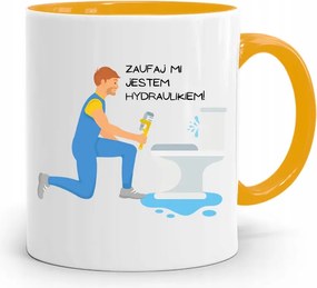 Sárga Bögre Ajándék Vízvezeték Szerelőnek Bízz Bennem fényképes nyomattal