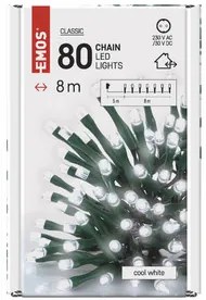 LED karácsonyi fényfüzér, 8 m, kültéri és beltéri, hideg fehér, időzítő