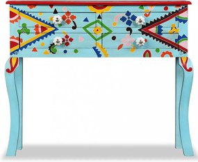 kézzel festett kék, tömör mangófa konzolasztal