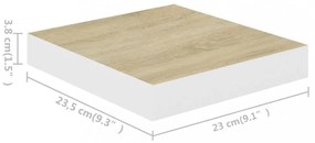 4 db tölgyszínű és fehér MDF lebegő fali polc 23x23,5x3,8 cm