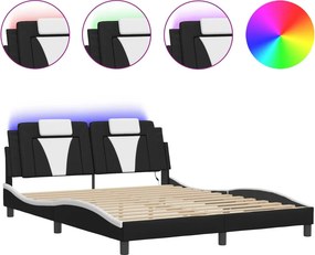 vidaXL fekete és fehér ágykeret Viana LED-ekkel matrac nélkül 160 x 200 cm