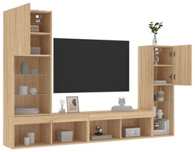 4 darab füstös tölgy színű szerelt fa TV-bútor LED-del