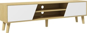 HOMCOM TV állvány szórakoztató központ 2 ajtóval, 2 polccal és 5 fa lábbal 65 hüvelykes TV-hez, 150x30x42 cm, Tölgy | Aosom