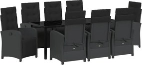 vidaXL Kert étkező szett párnával 9 pcs Fekete polirattan