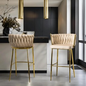 Elegáns Bárszék Bézs Bársony Kárpittal. FLORES 2