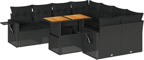 vidaXL 9 részes fekete polyrattan kerti ülőgarnitúra párnákkal