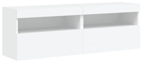 2 db fehér falra szerelhető TV-szekrény LED-ekkel 60x30x40 cm