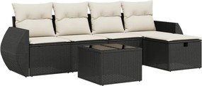 vidaXL 6 részes fekete polyrattan kerti ülőgarnitúra párnákkal