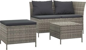 vidaXL 3 részes szürke polyrattan kerti ülőgarnitúra párnákkal