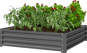 Outsunny Emelt Kertágy, Virágágyás, Zöldségpalánta, Fűszernövénykert Udvarra, Teraszra, Erkélyre, Acél, Világosszürke, 120 x 120 x 30 cm | Aosom