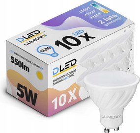 10x Led izzó GU10 5W 550lm 120° nagy teljesítményű halogén Prémium CCD évekig