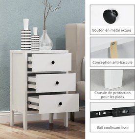 HOMCOM 2 darabos éjjeli szekrény szett, 3 fiókkal, fehér fából készült, dimenzió: 40L x 30W x 64H cm | Aosom