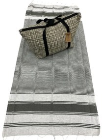Stílusos strandtáska készlet + HAMAM törölközők 75x150 cm, khaki
