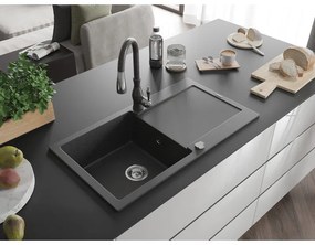 Mexen Leo, 1 kamrás gránit mosogató 900x500x190 mm és Savita mosogató csaptelep, fekete pettyes, 6501-76-672601-76
