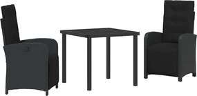 vidaXL Kert étkező szett párnával 3 pcs Fekete polirattan