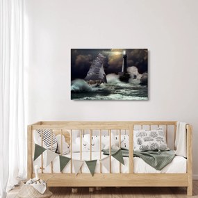 Kép - Viharos hullámokon áthajózó hajó (90x60 cm)