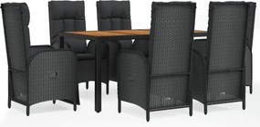 vidaXL 7 részes fekete polyrattan kerti étkezőgarnitúra párnával
