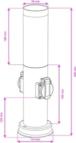Brilagi - Kültéri lámpa 2 SCHUKO aljzattal, NOVA, 1xE27/15W/230V, 40 cm, IP44, antracit