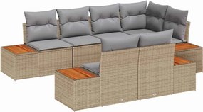 vidaXL Kerti Kanapé Szett párnával 7 pcs Bézs polirattan