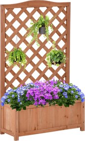 Outsunny Szilárd Fa Virágtartó Rácsos Virágfiókkal Mászónövények Támogatására 70x28x117 cm Barna | Aosom