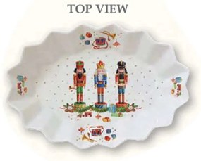 Porcelán karácsonyi diótörő ovális tálca Vintage Nutcracker