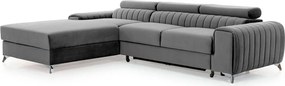 Szürke bársony kinyitható-tárolóhelyes sarokkanapé (bal oldali-heverő résszel) Grayson – ELTAP