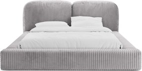 Világosszürke kárpitozott ágyneműtartós franciaágy ágyráccsal 160x200 cm Martina – Micadoni